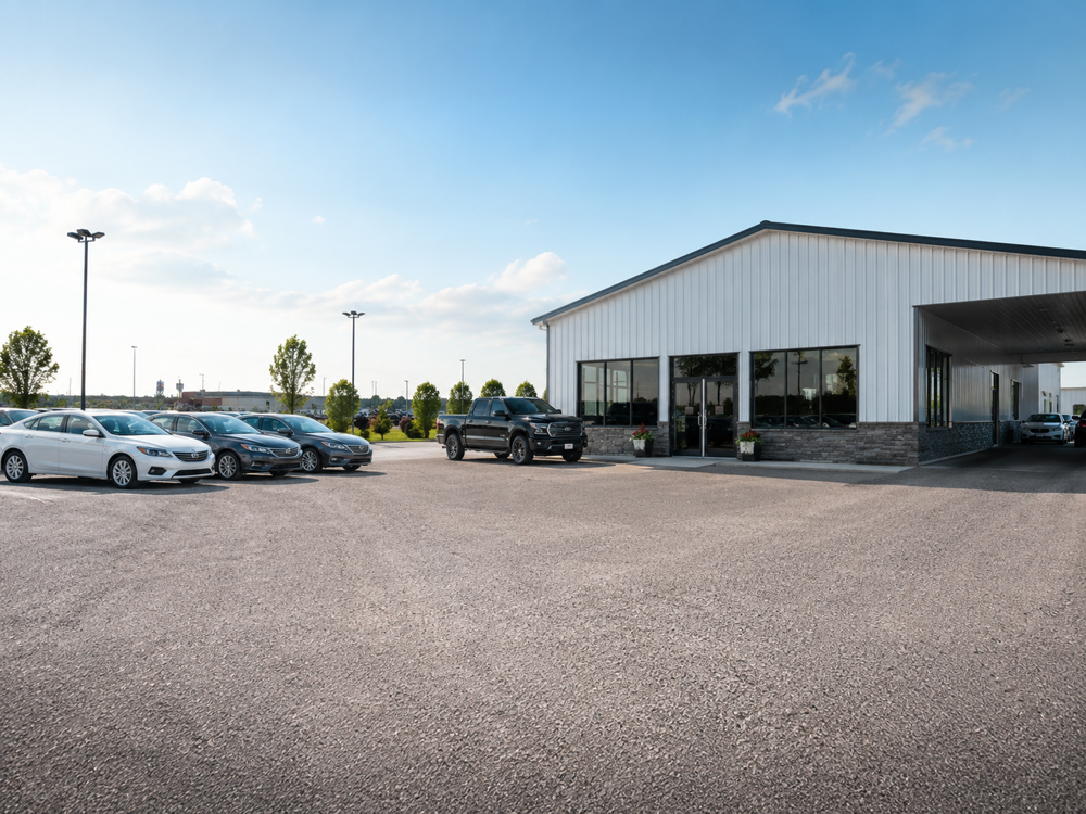 Used vehicle dealership and parking lot
